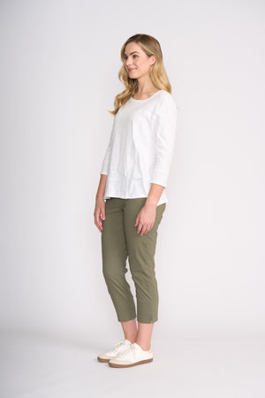 Foil Fuss Free Taper Trapeze Capri Pant in Sage Grey