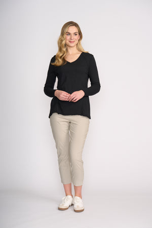 Foil Fuss Free Taper Capri Trapeze Pant in Light Khaki