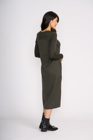 Foil Upper Cut Dress in Olive