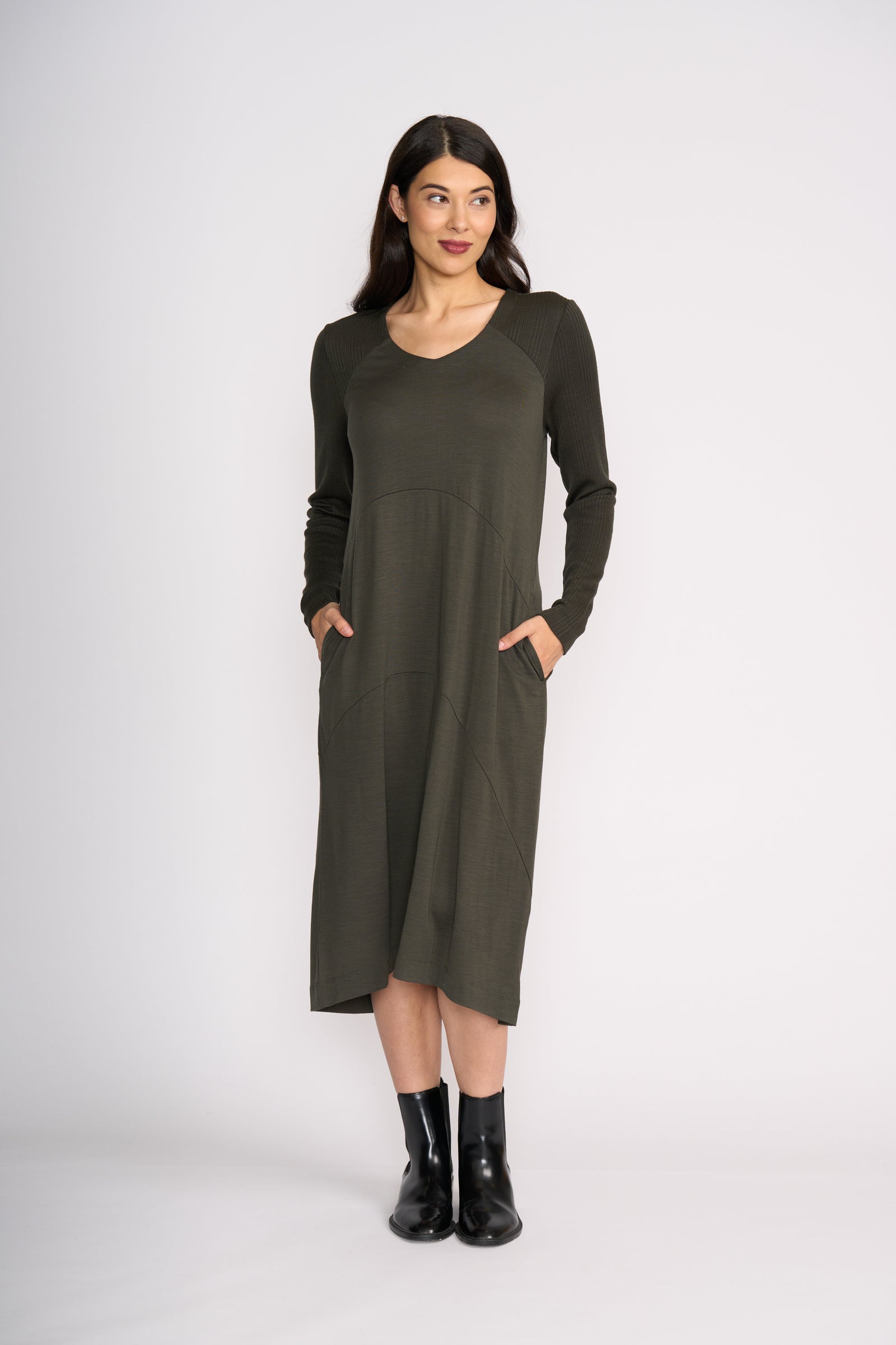 Foil Upper Cut Dress in Olive