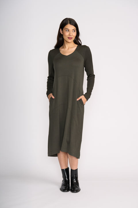Foil Upper Cut Dress in Olive
