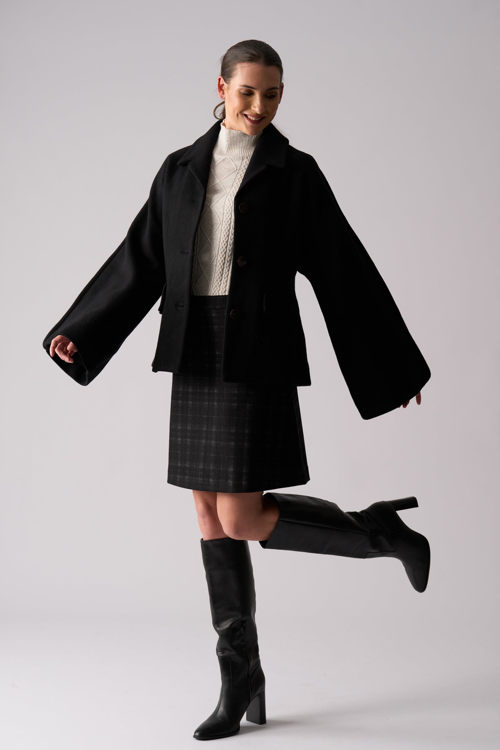 Foil Break Through Coat in Black