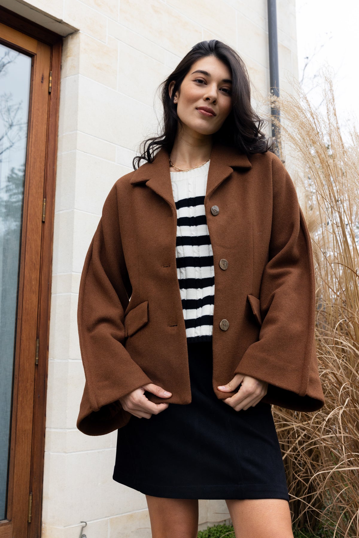 Foil Break Through Coat in Caramel