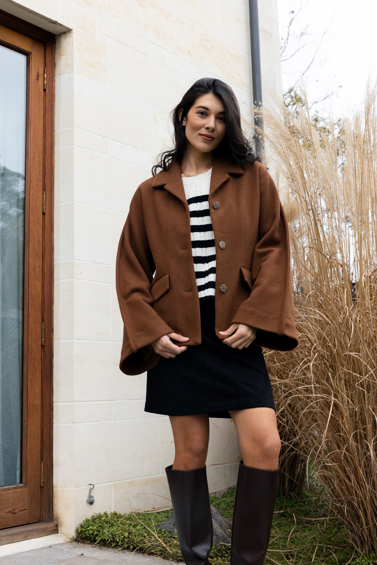 Foil Break Through Coat in Caramel