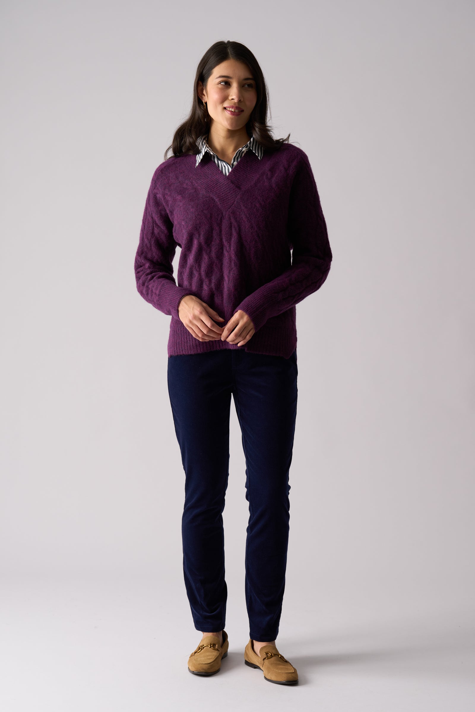 Foil Gauge Your Interest Sweater in Plumberry