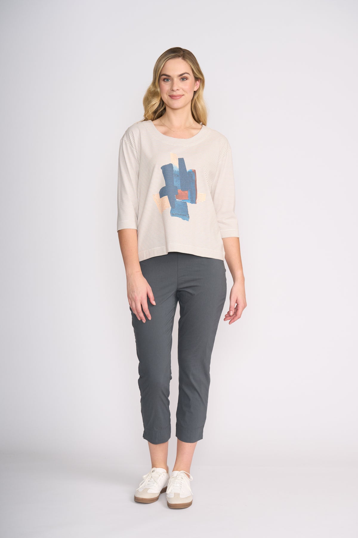 Foil Fuss Free Taper Trapeze Capri Pant in Iron