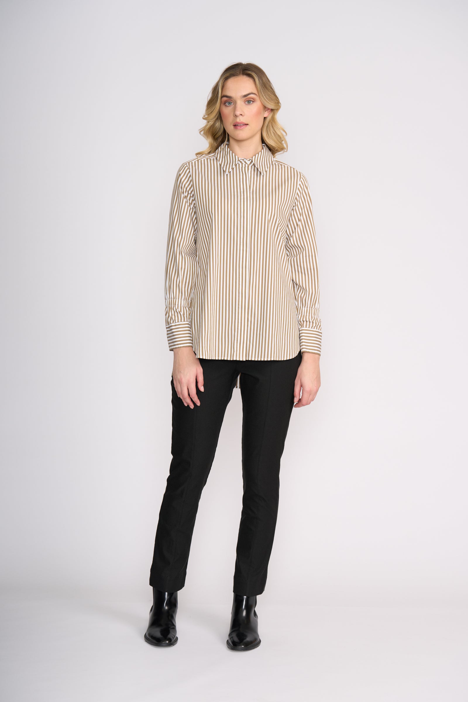 Foil Push Up Shirt in Taupe Wide Stripe