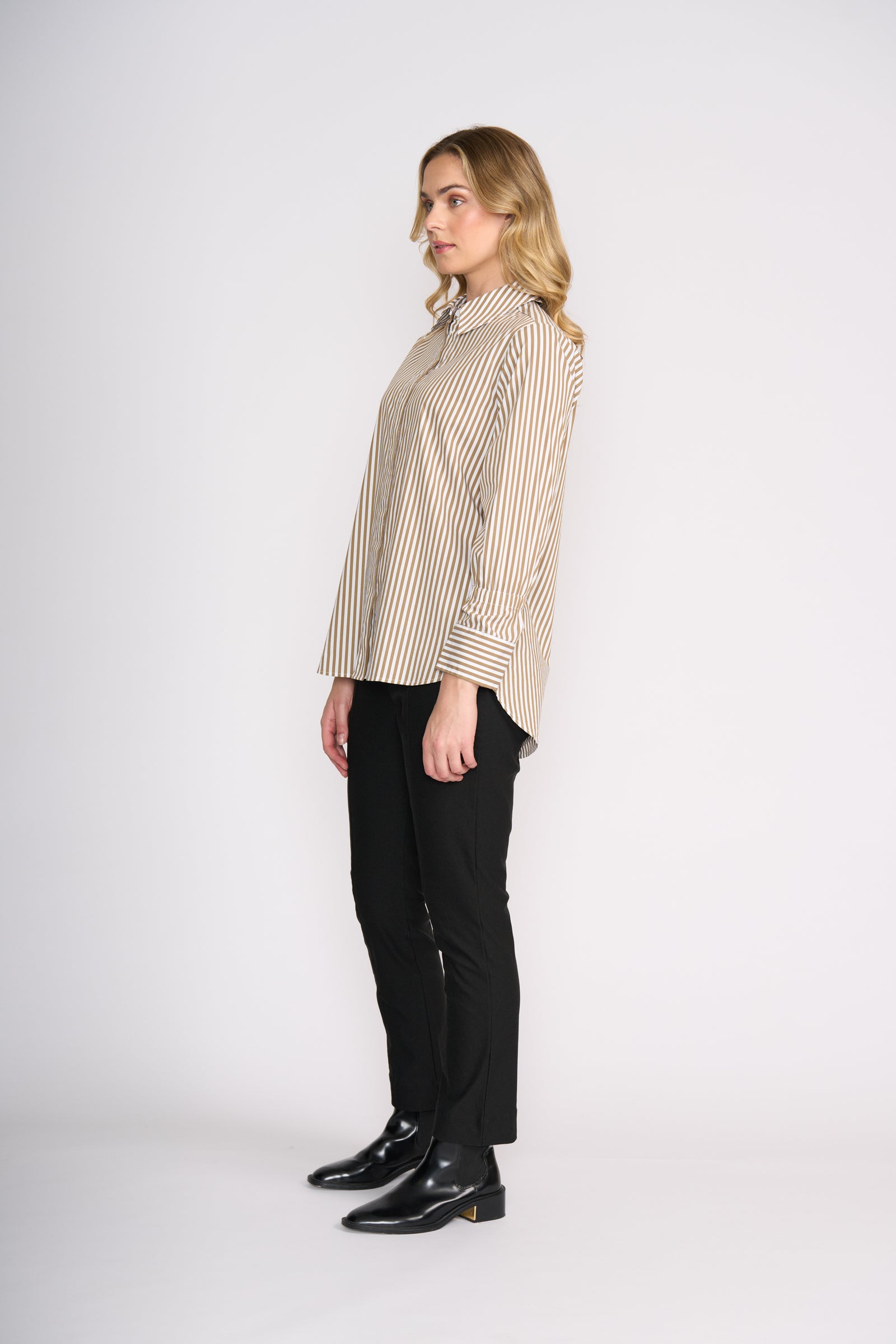 Foil Push Up Shirt in Taupe Wide Stripe