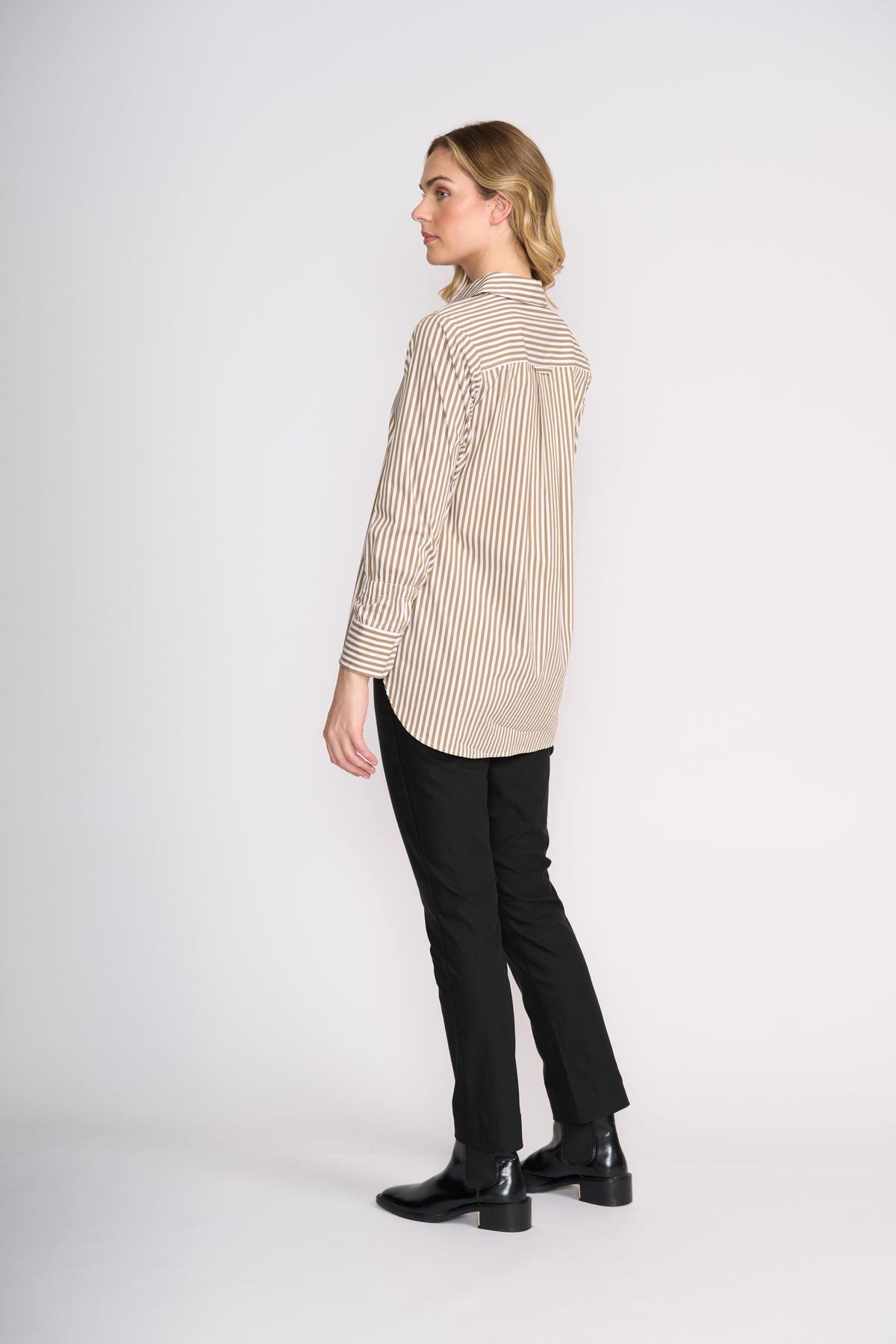 Foil Push Up Shirt in Taupe Wide Stripe