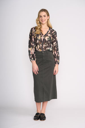 Foil Suave Operator Skirt in Dark Sage