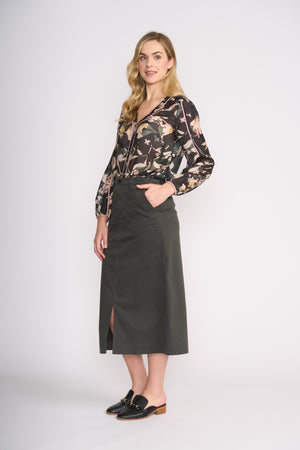 Foil Suave Operator Skirt in Dark Sage