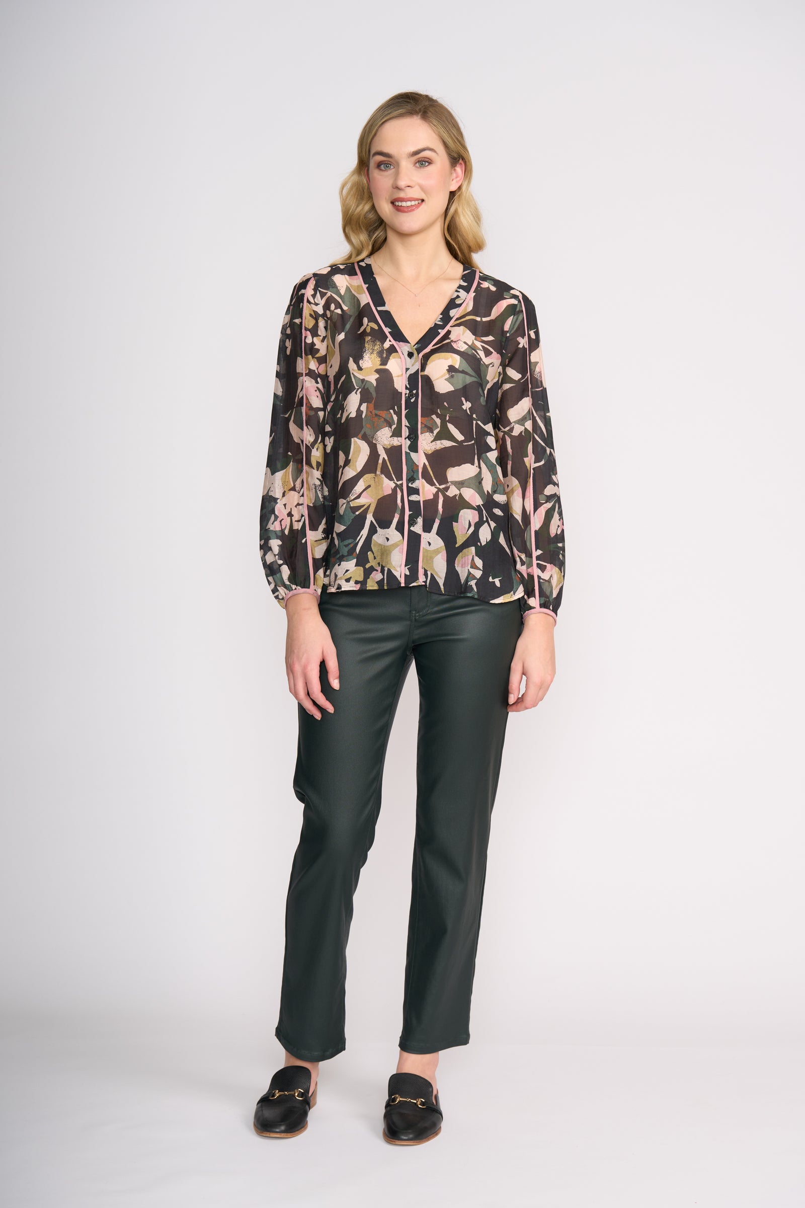 Foil Pipeline Blouse in Shadow Leaf