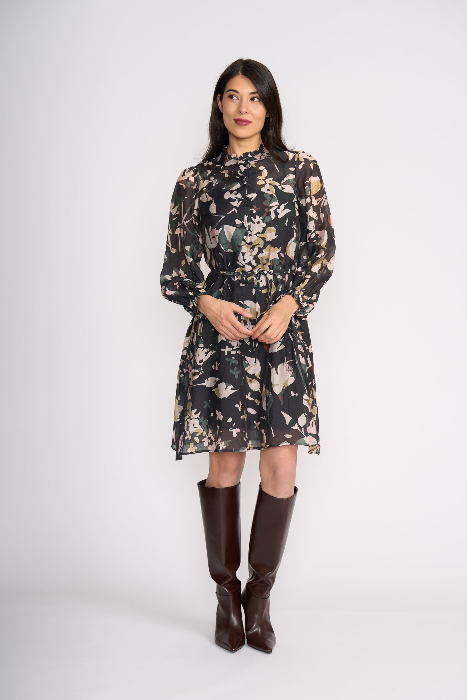 Foil Cute Pair Dress in Shadow Leaf