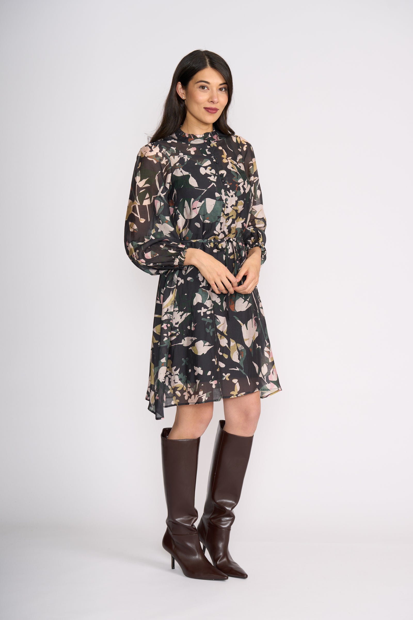 Foil Cute Pair Dress in Shadow Leaf