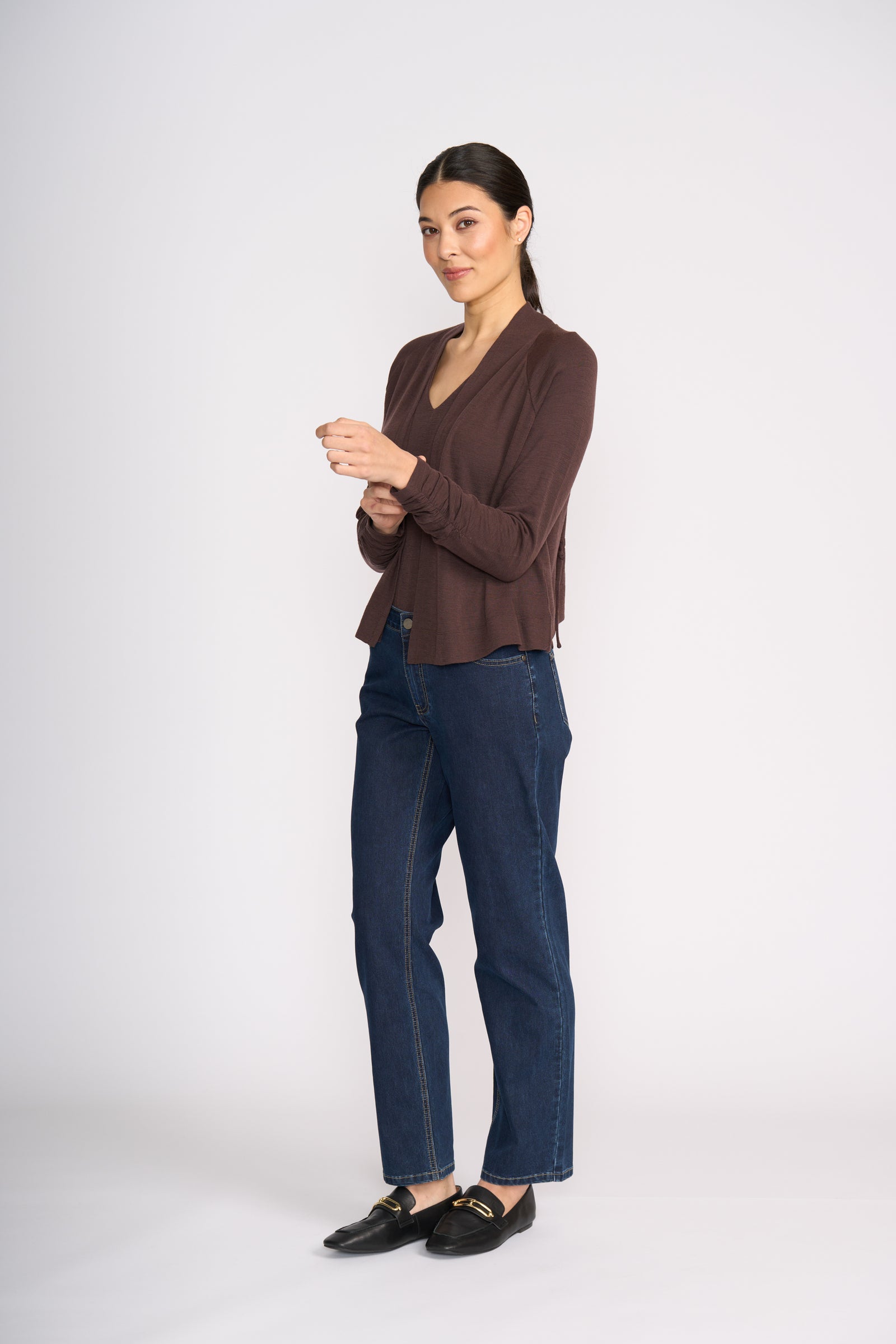 Foil High Tied Cardi in Ristretto