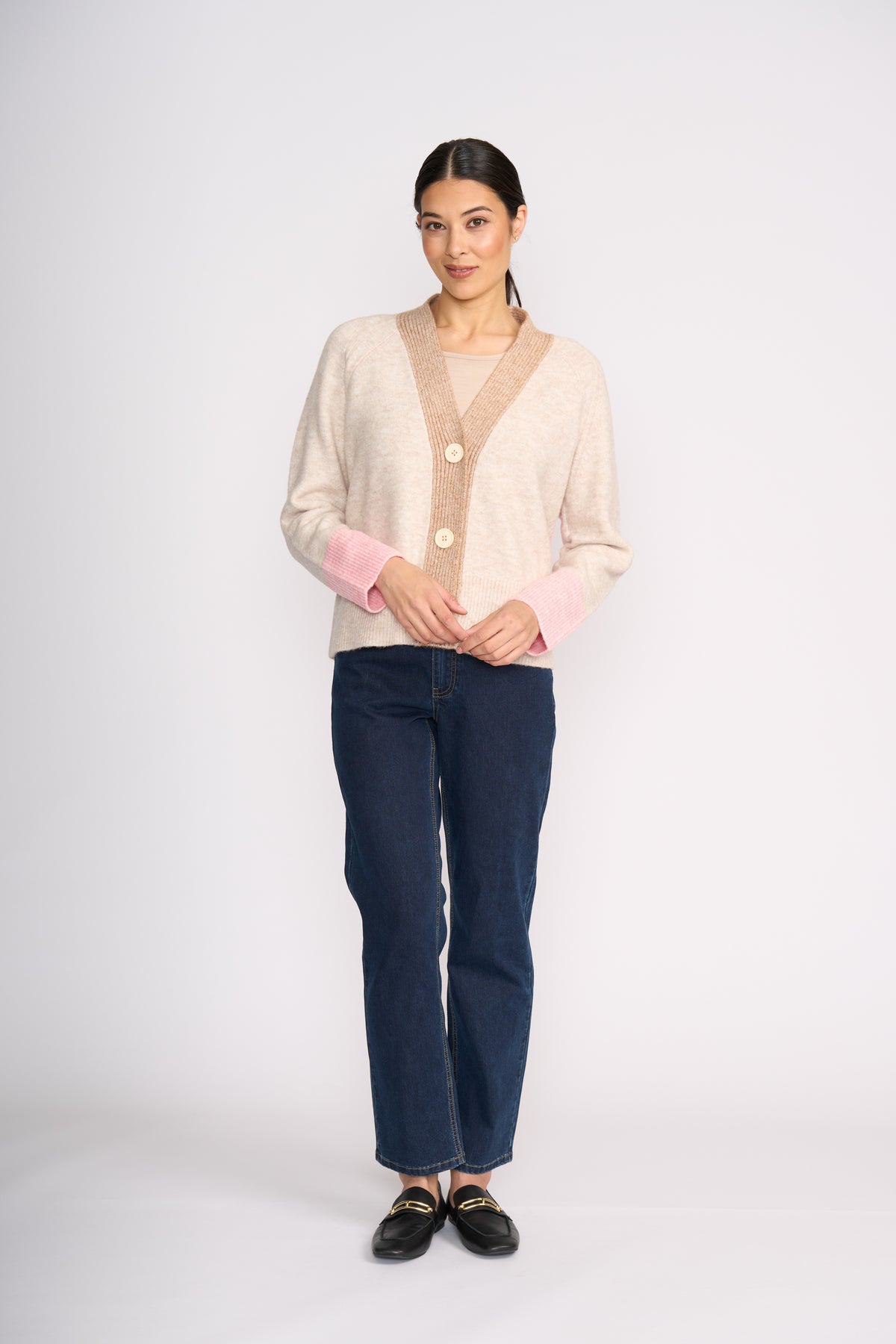 Foil Plush Love Cardi in Pink Combo
