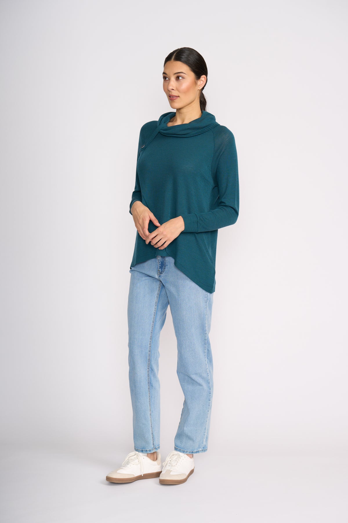 Foil Good Stakes Top in Midnight Green