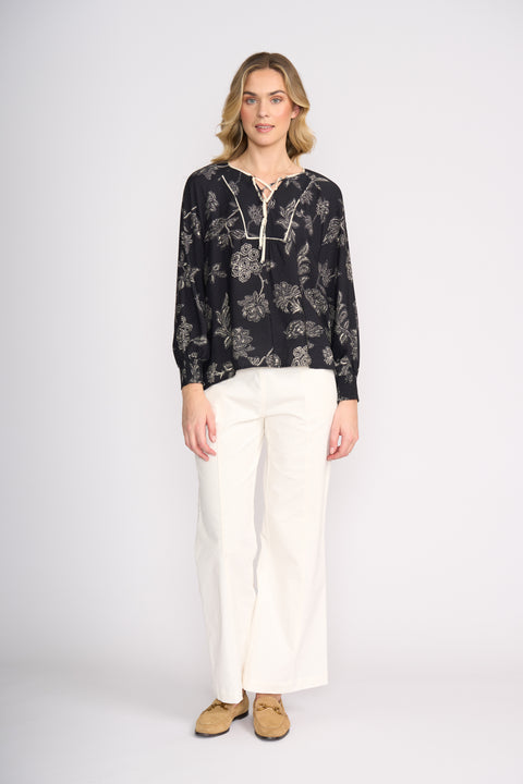 Foil Thread Tales Blouse in Black Folklore
