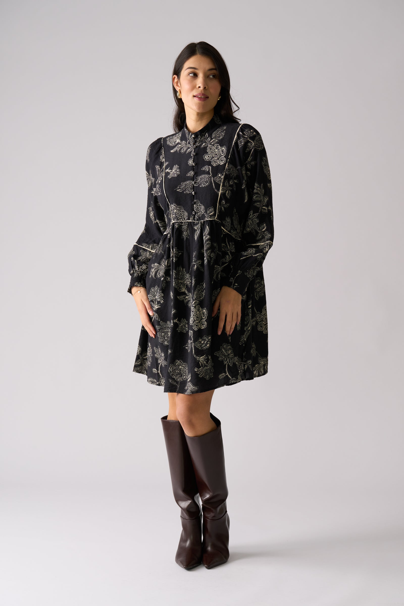 Foil Thread Tales Dress in Black Folklore