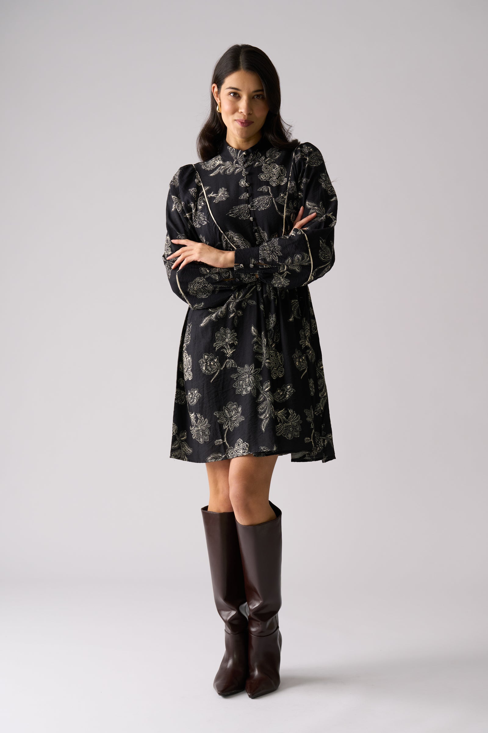 Foil Thread Tales Dress in Black Folklore