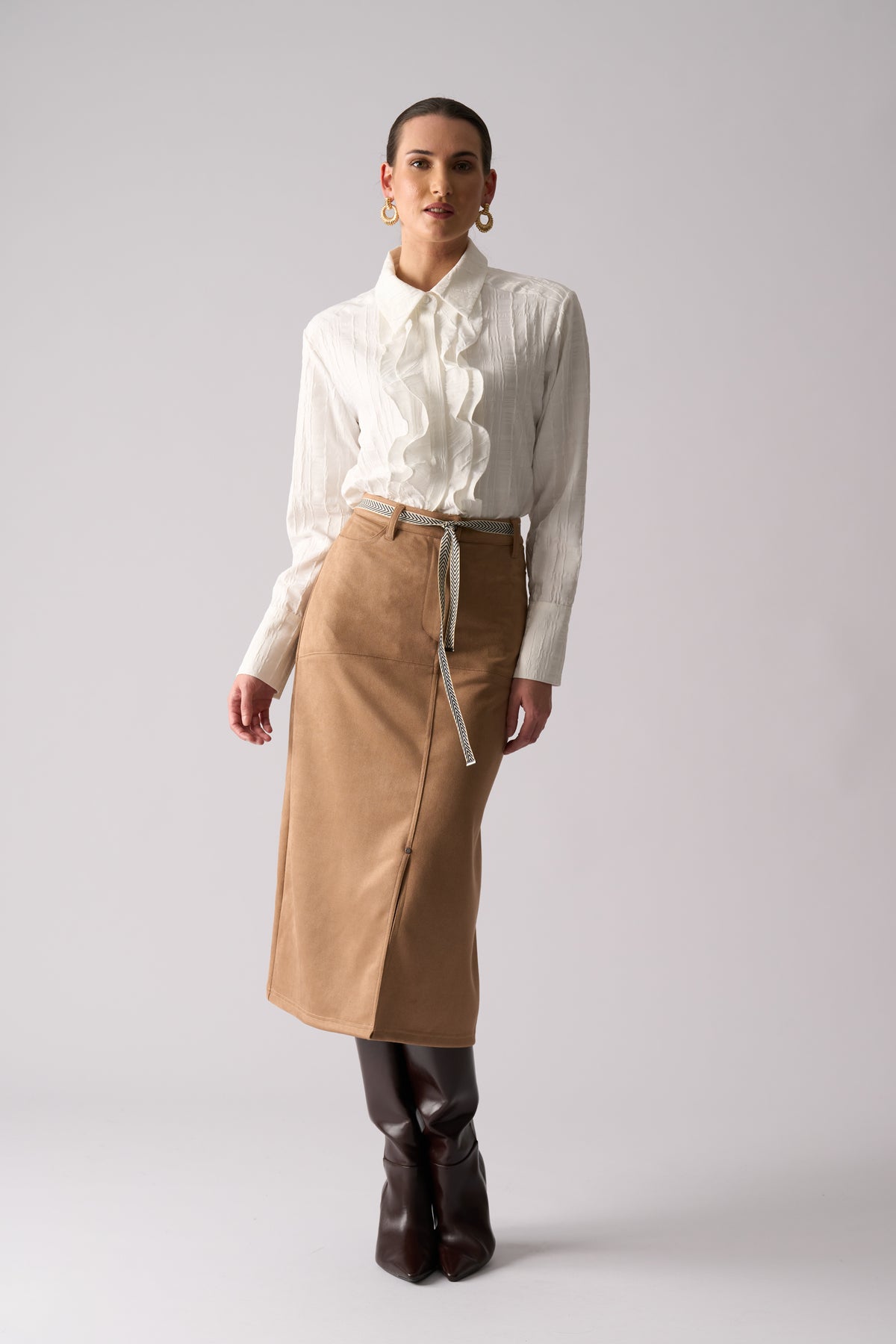 Foil Suede Dreams Skirt in Tuscan Tan