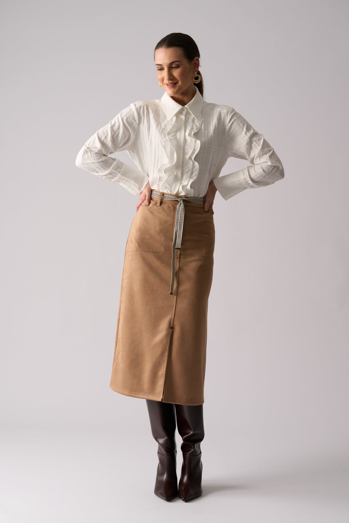 Foil Suede Dreams Skirt in Tuscan Tan