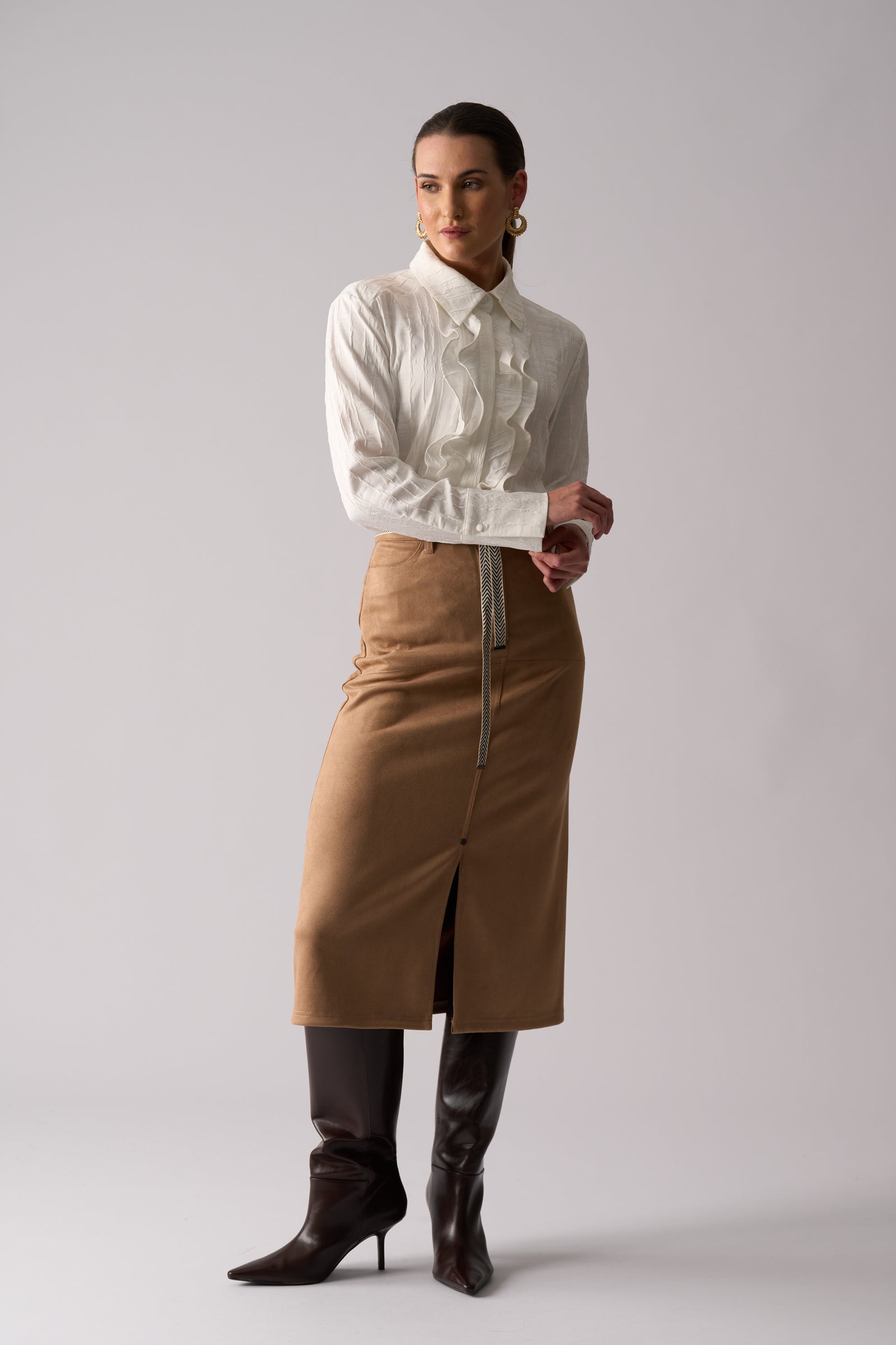 Foil Suede Dreams Skirt in Tuscan Tan