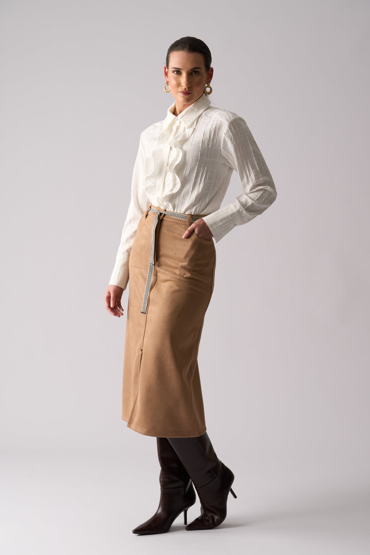 Foil Suede Dreams Skirt in Tuscan Tan