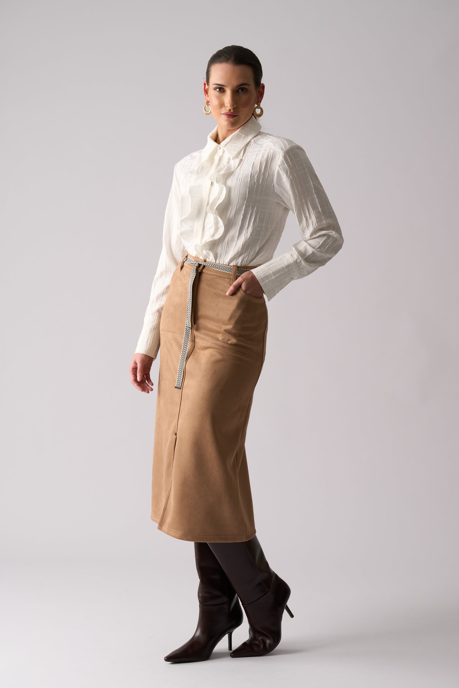 Foil Suede Dreams Skirt in Tuscan Tan