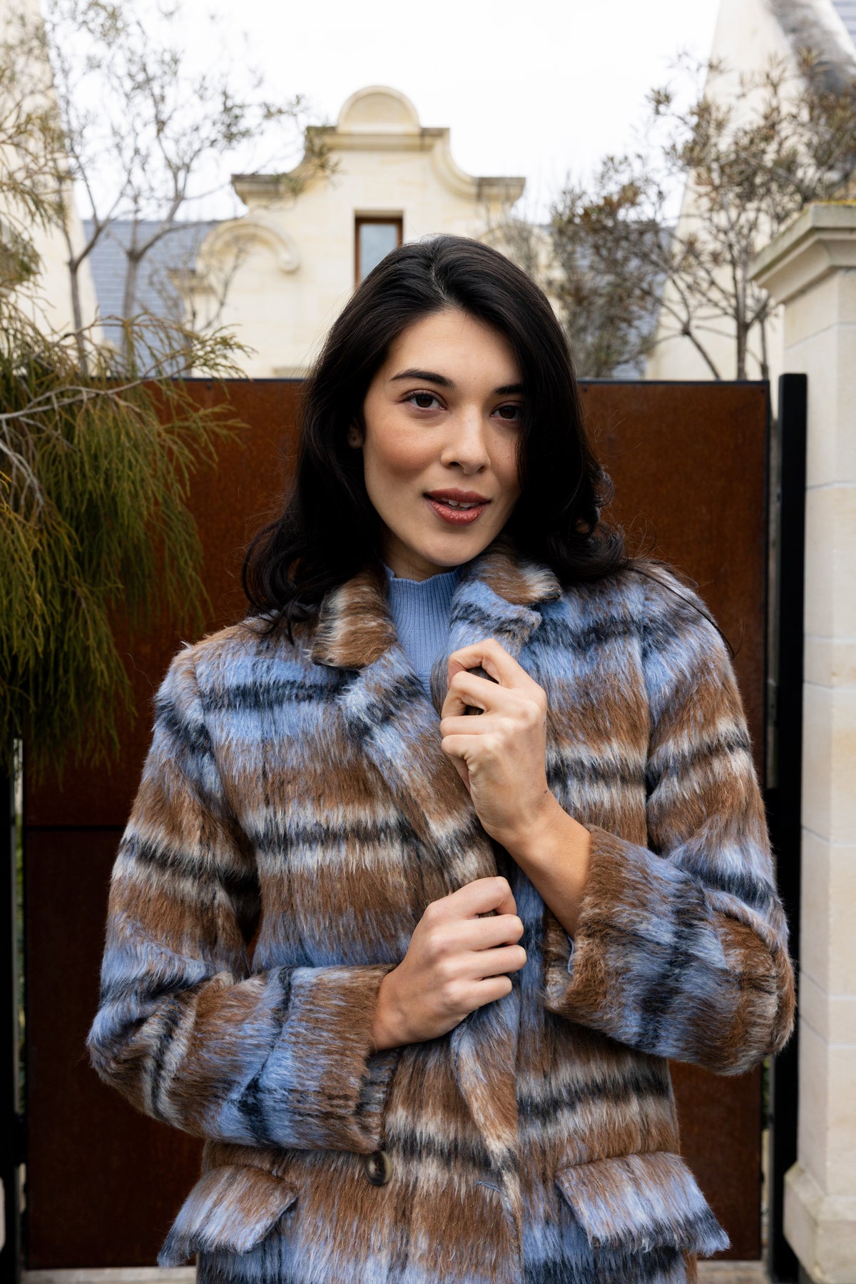 Foil Cover Story Coat in Toffee Check