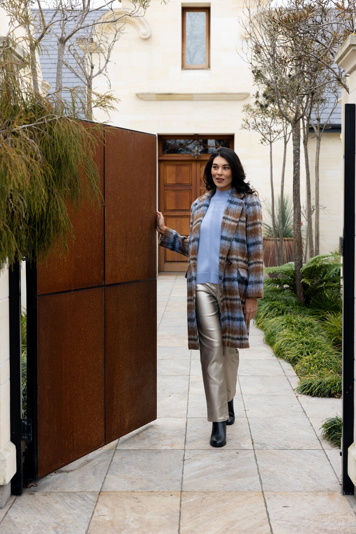 Foil Cover Story Coat in Toffee Check