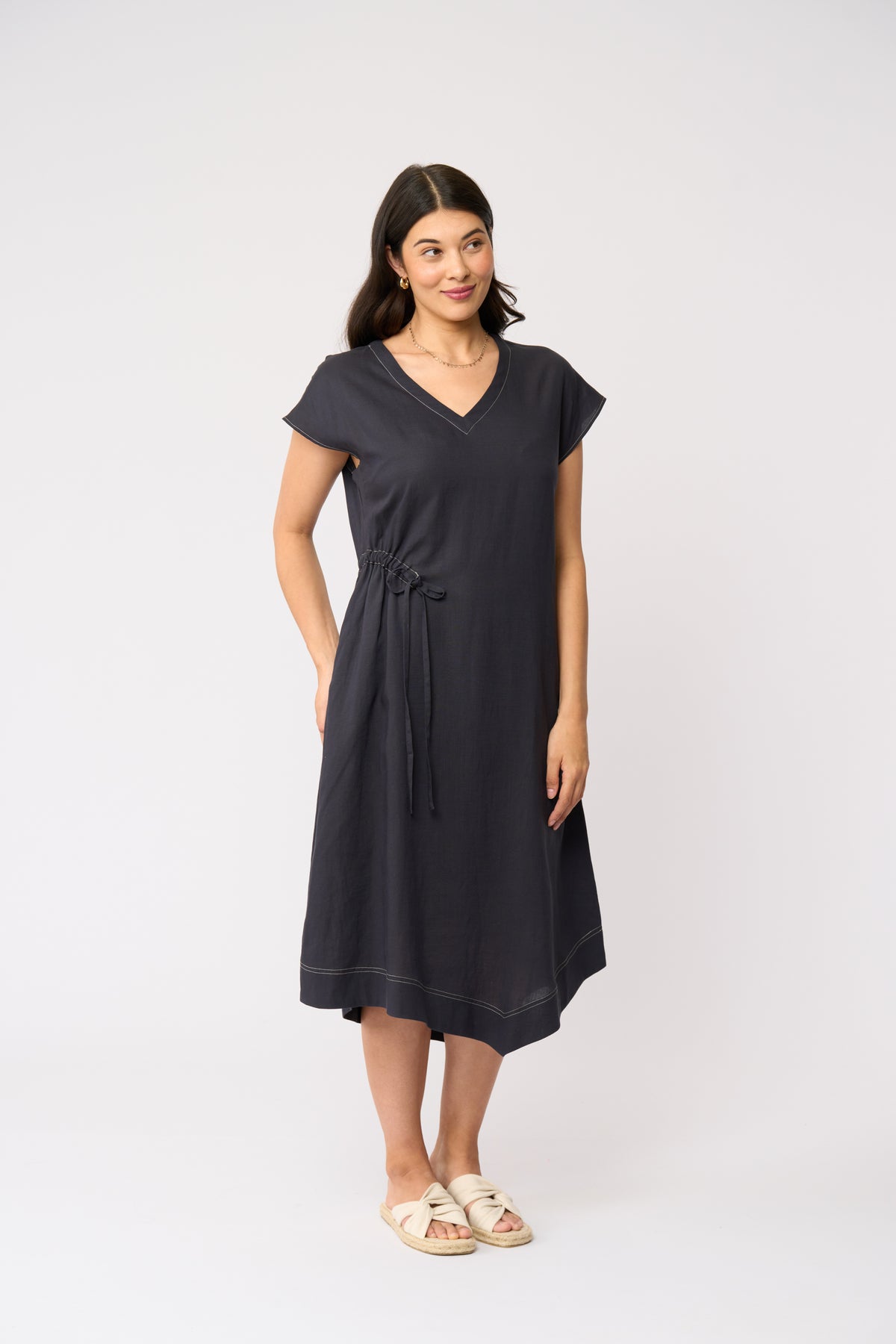 Foil Point Of View Dress in Dark Gunsmoke