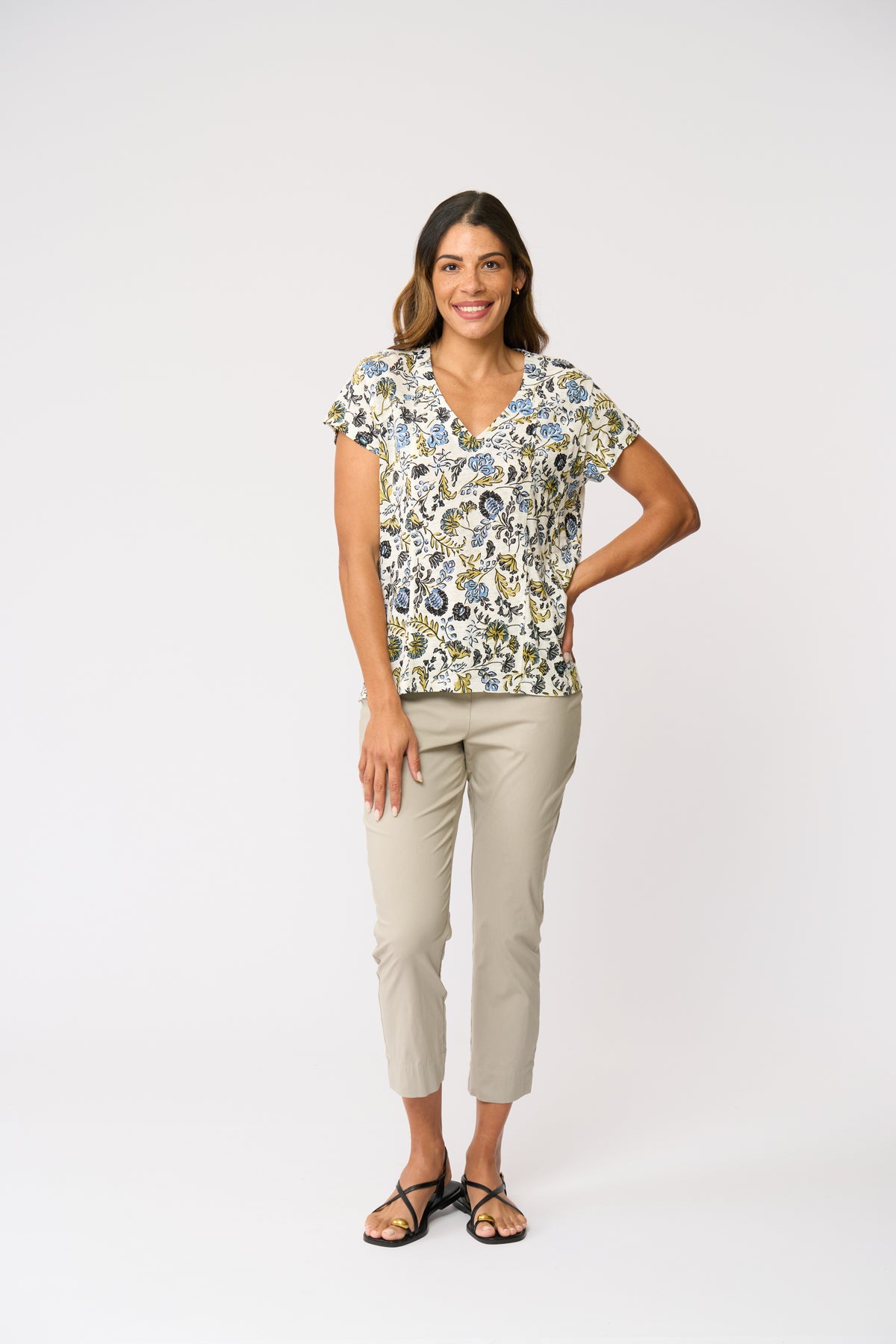 Foil Fuss Free Taper Trapeze Capri Pant in Barley