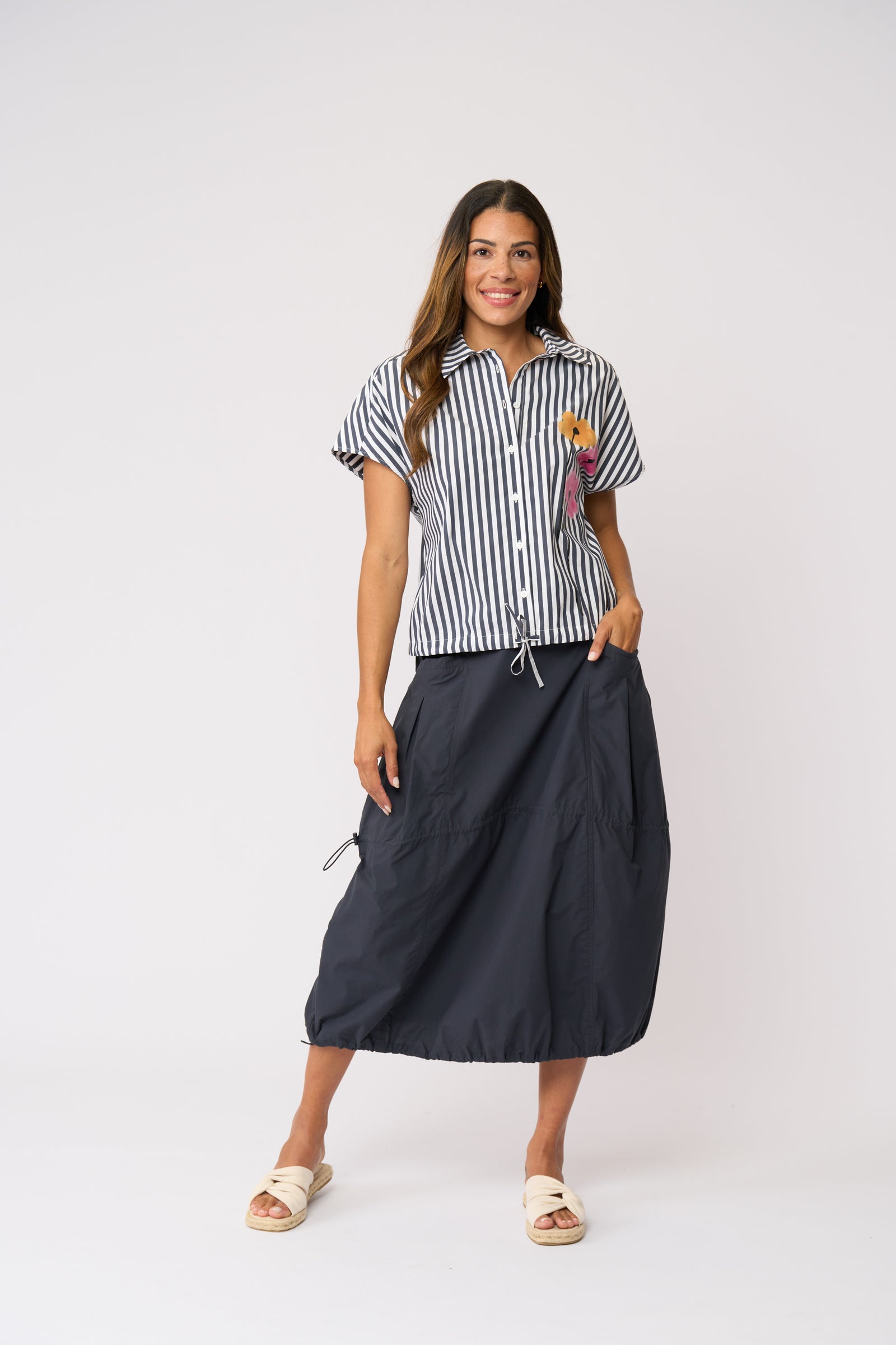 Foil Hemline Hype Skirt in True Navy