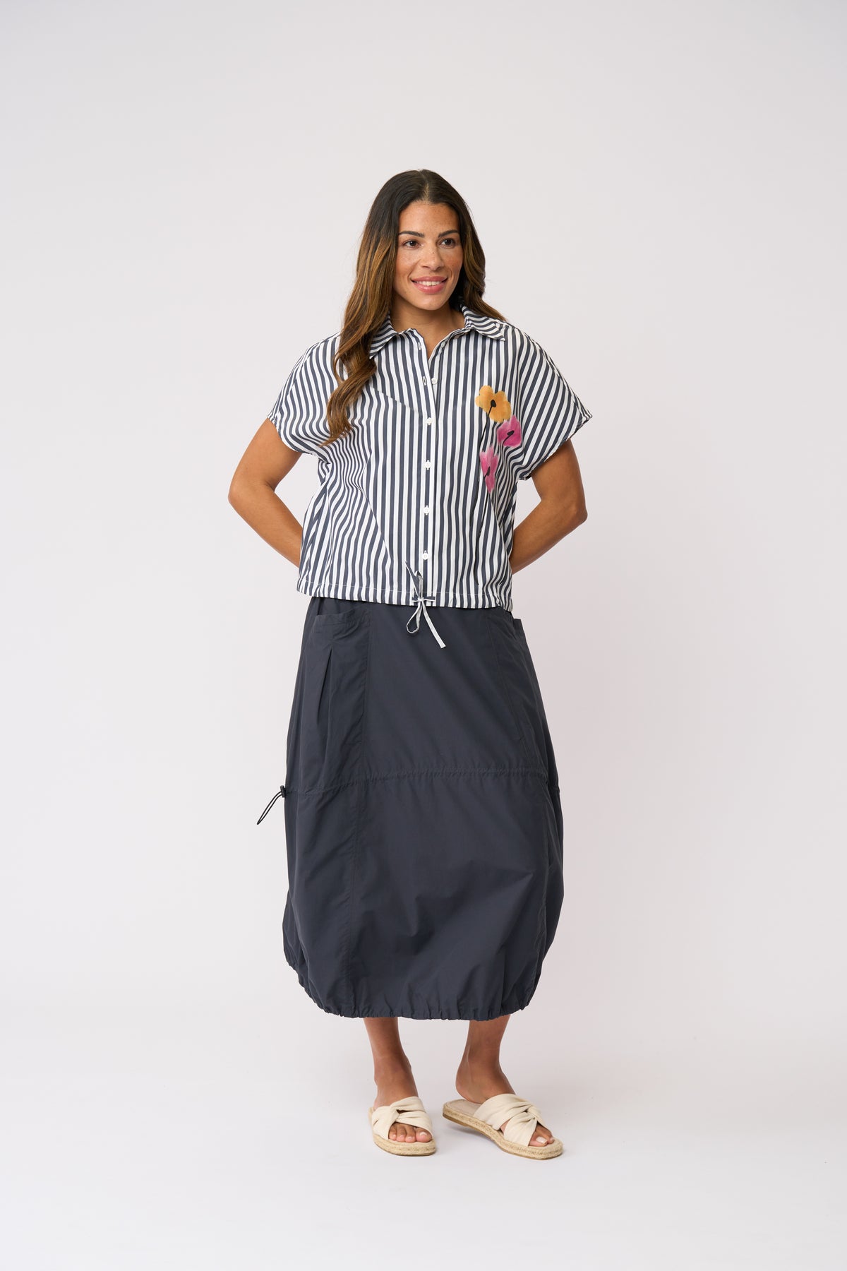 Foil Hemline Hype Skirt in True Navy