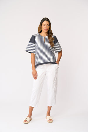 Foil Mix and Match Top in Navy Stripe