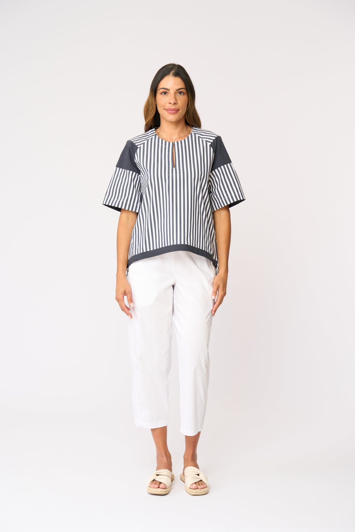 Foil Mix and Match Top in Navy Stripe