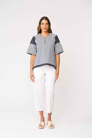 Foil Mix and Match Top in Navy Stripe