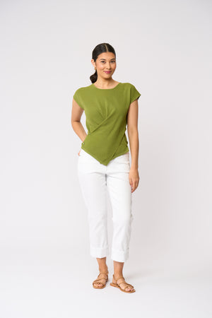 Foil Look Sharp Top in Herb