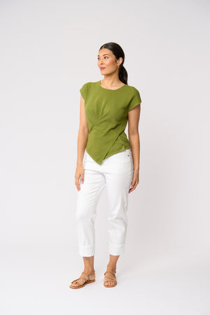Foil Look Sharp Top in Herb