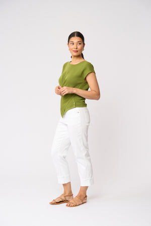 Foil Look Sharp Top in Herb