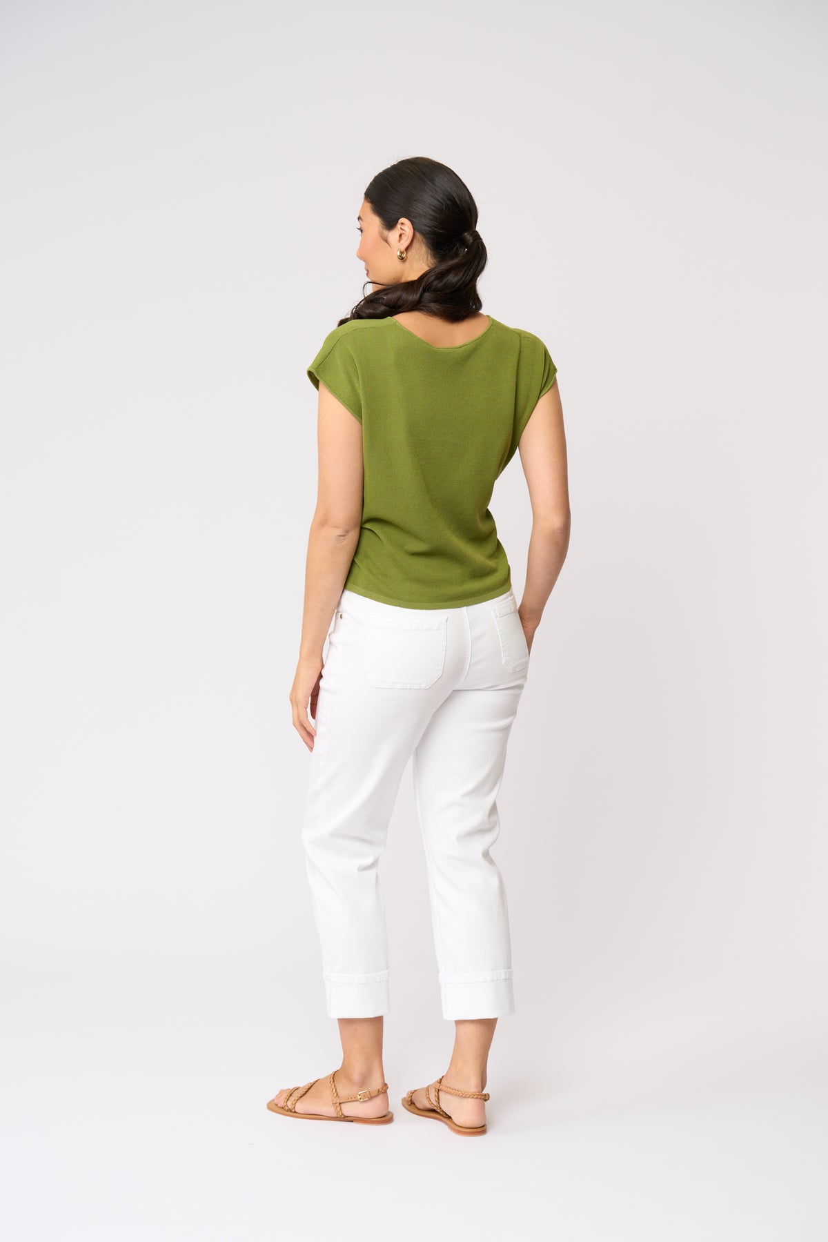 Foil Look Sharp Top in Herb