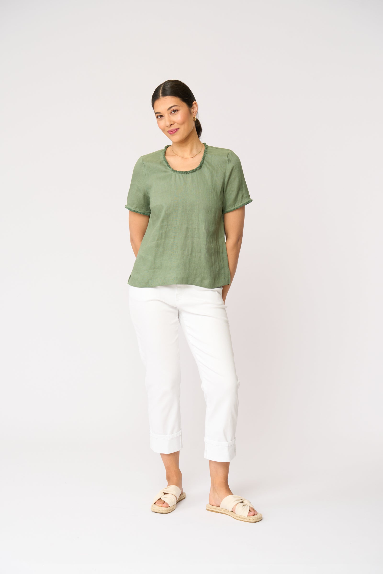 Foil Benefits Scoop Top in Sage