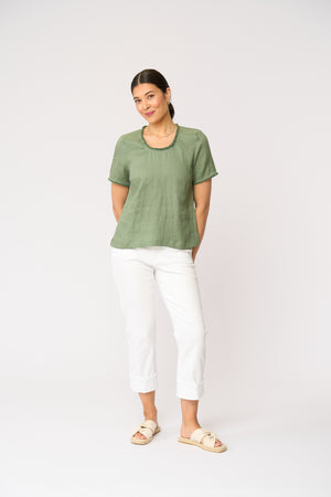 Foil Benefits Scoop Top in Sage