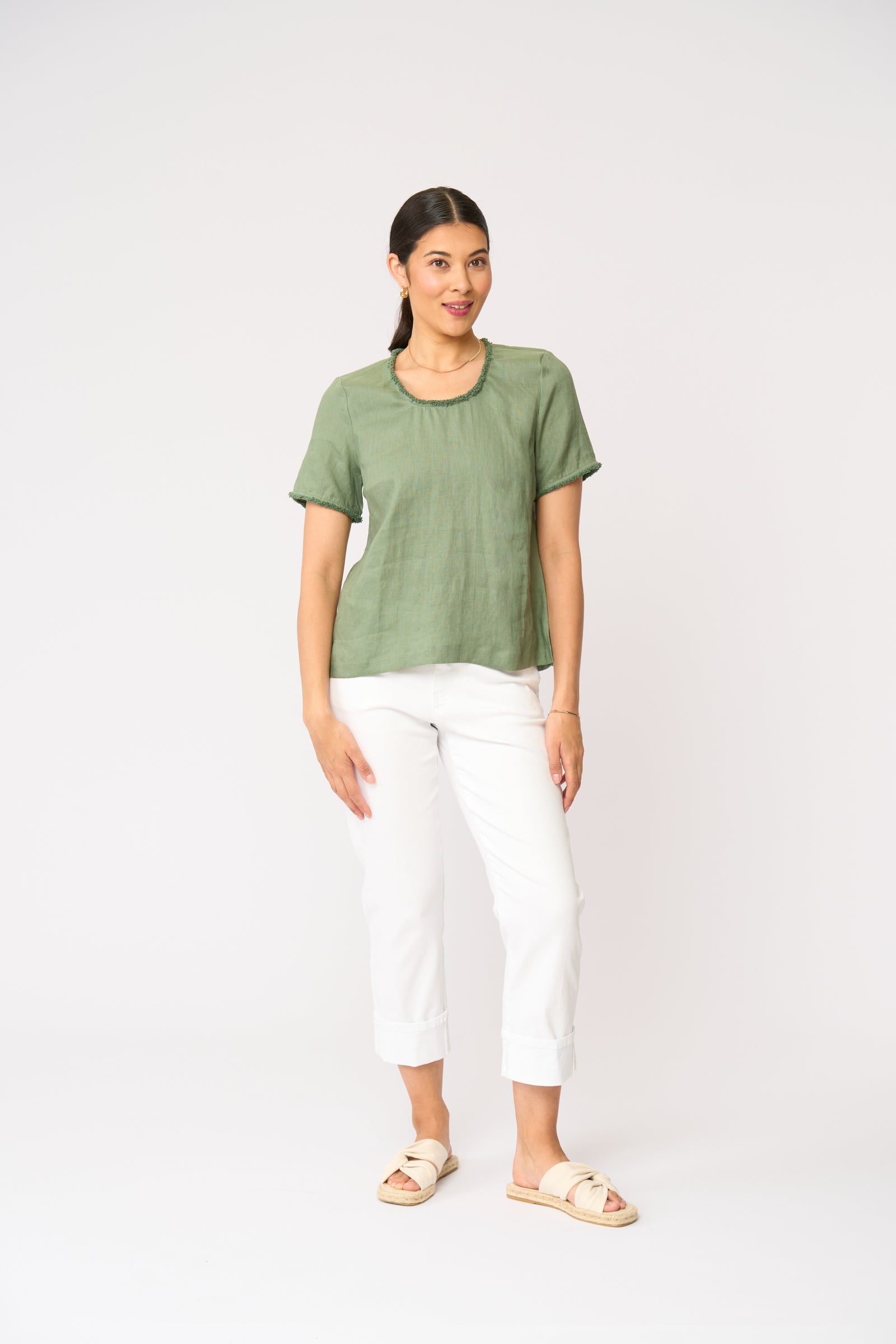 Foil Benefits Scoop Top in Sage