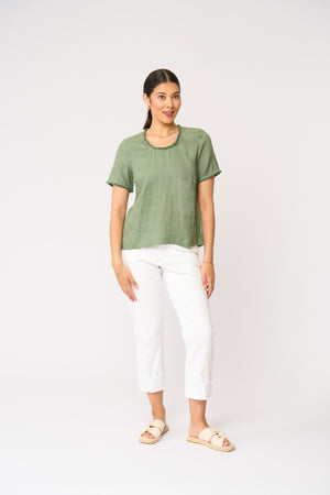 Foil Benefits Scoop Top in Sage