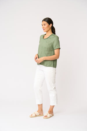 Foil Benefits Scoop Top in Sage