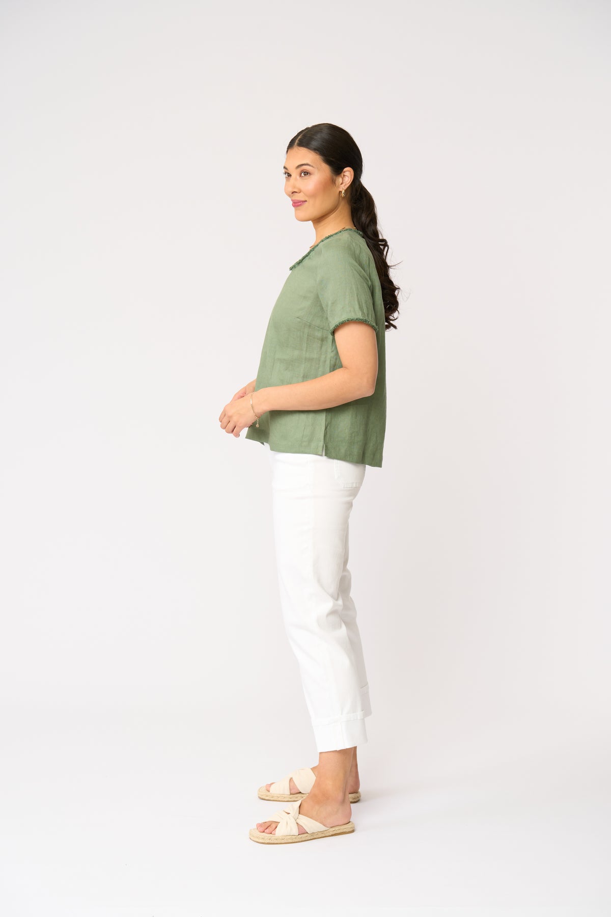 Foil Benefits Scoop Top in Sage