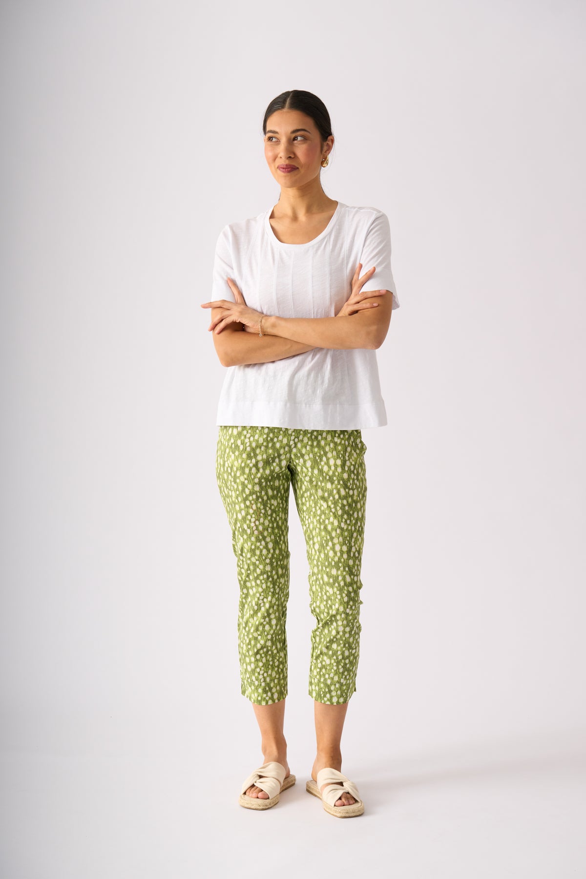 Foil Fuss Free Taper Trapeze Capri Pant in Meadow Print