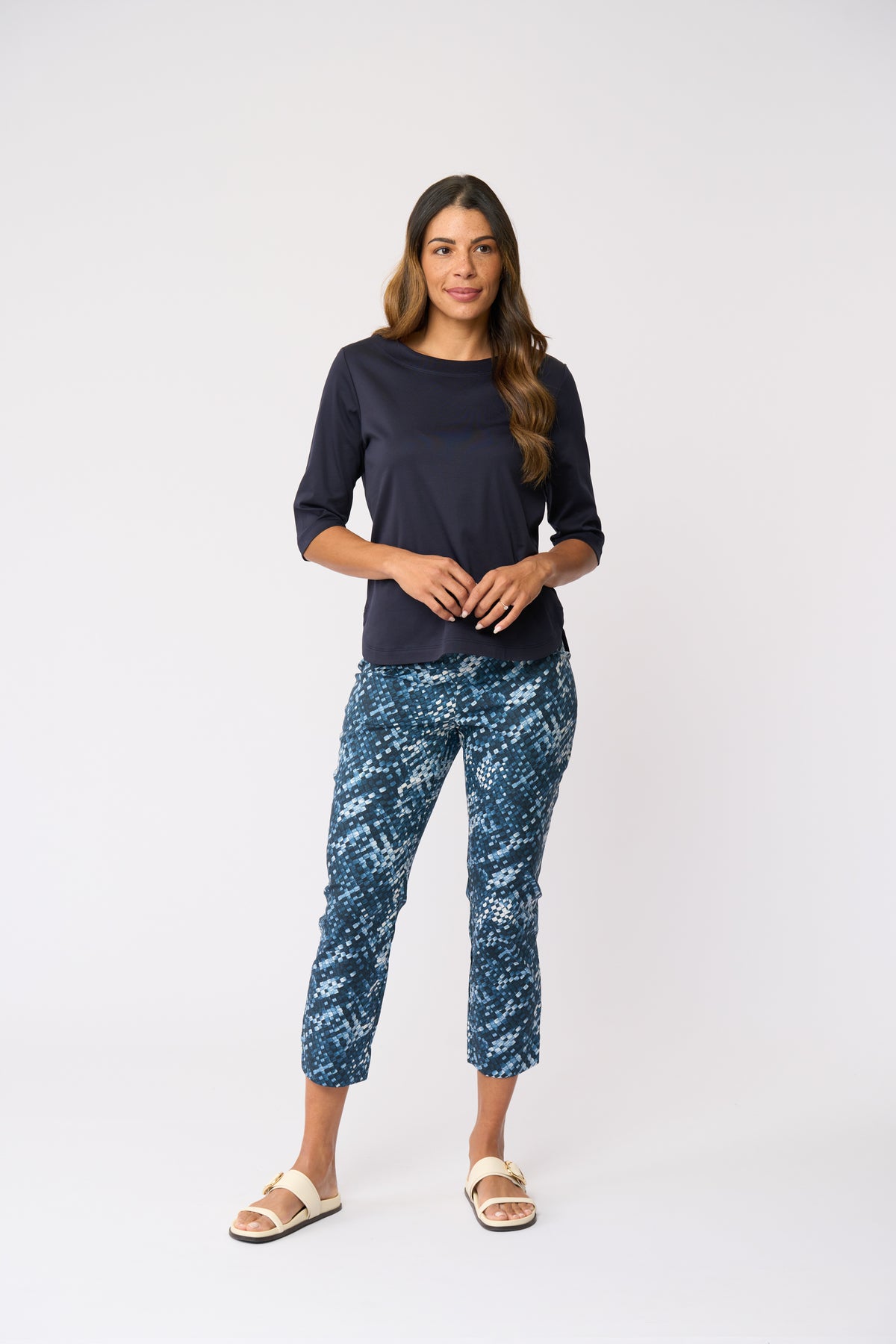 Foil Fuss Free Taper Trapeze Capri Pant in Dreamweaver Print